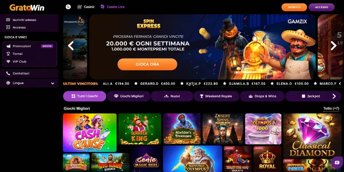 GratoWin Casino promozioni Spin Express e giochi migliori